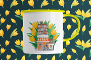 Watercolor house in yellow tulips, an Illustration by palllna (Thumbnail 4 of 4)
