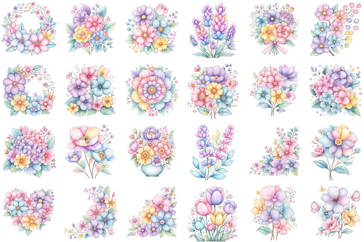 Watercolor Purple Floral Clipart, an Illustration by designcity5 (Photo 2 of 5)