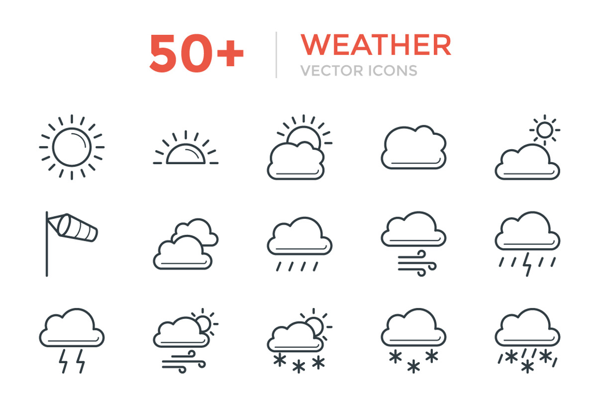 50+ Weather Vector Icons, an Outline Icon by Vectors Market (Photo 1 of 2)