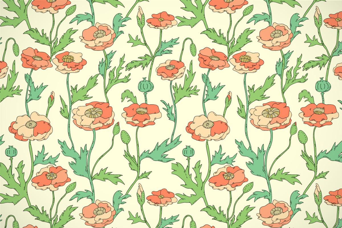 Pastel colored poppy flowers pattern, a Pattern Graphic by Natalyon
