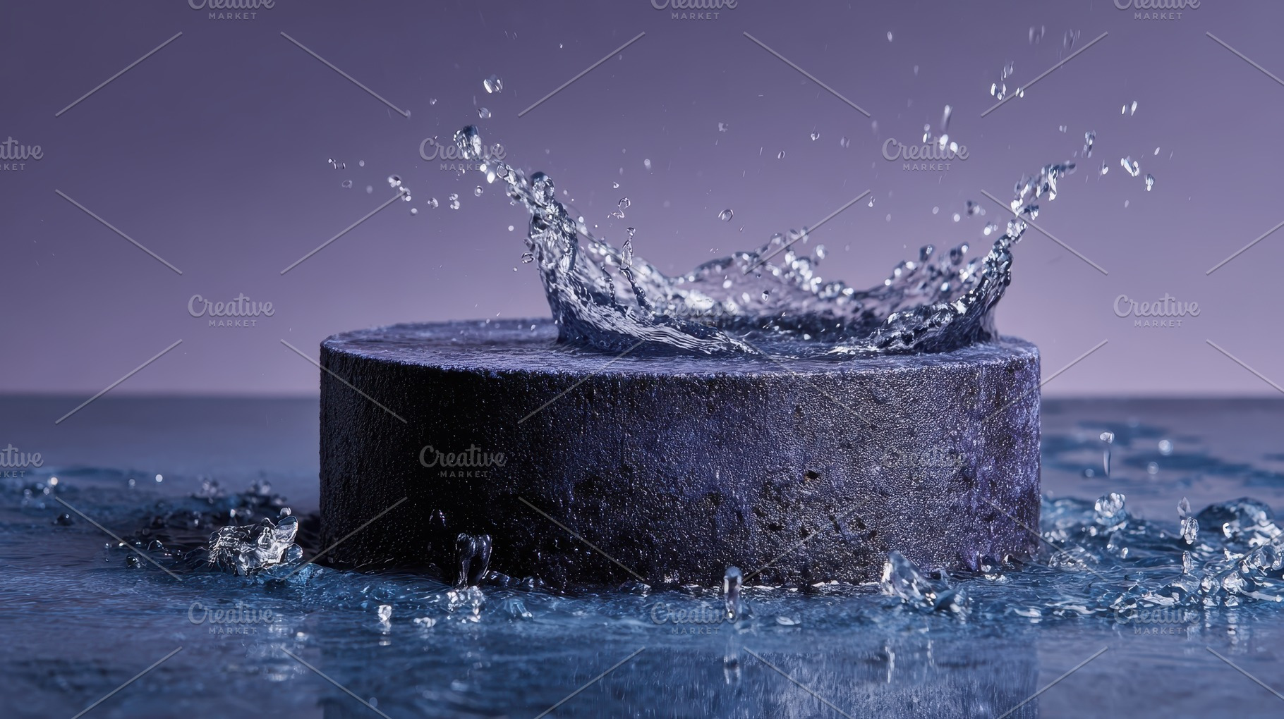 Water Splashing on Dark Cylinder Min, a Photo by Pixeness Studio