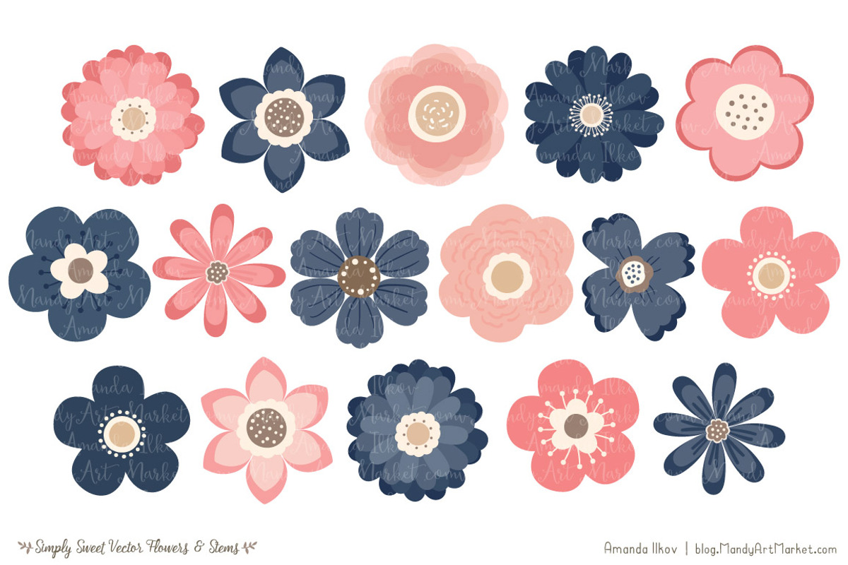 Navy & Blush Flowers Clipart, an Illustration by Amanda Ilkov (Photo 3 of 4)