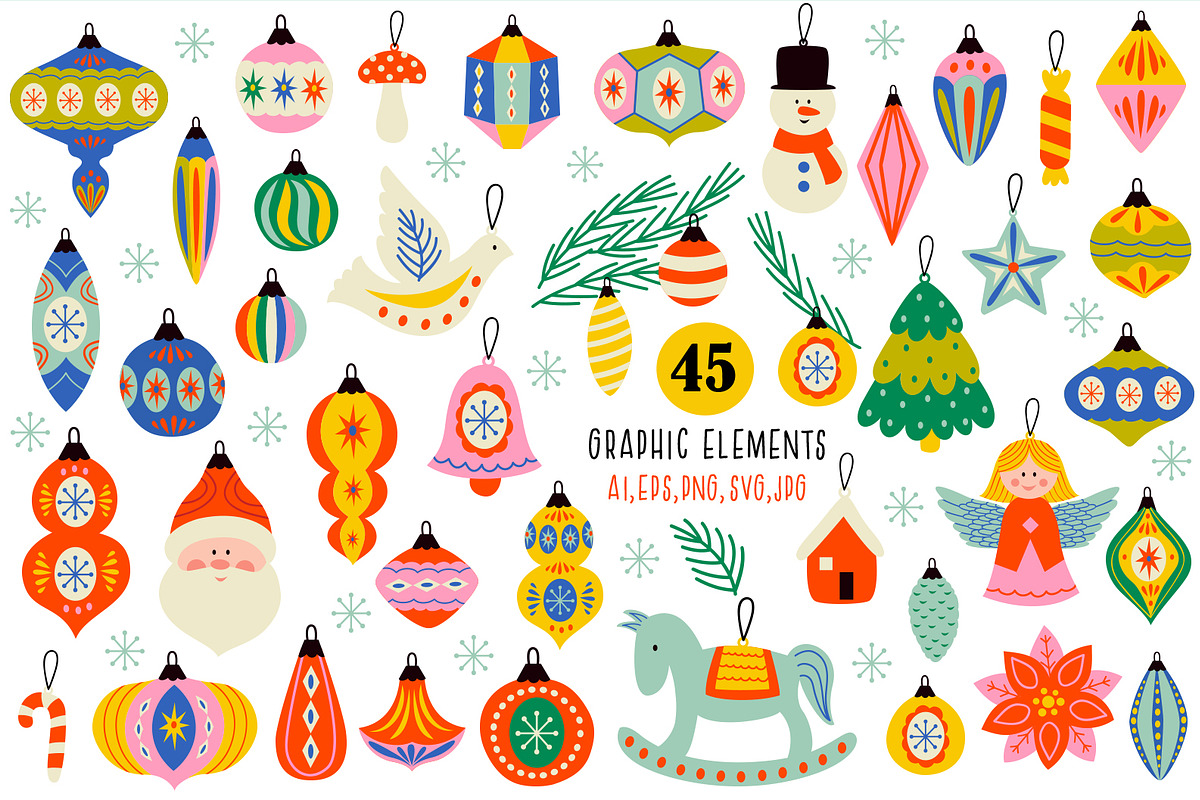 Retro Christmas ornaments, a Decorative Illustration by NataKa (Photo 2 of 10)
