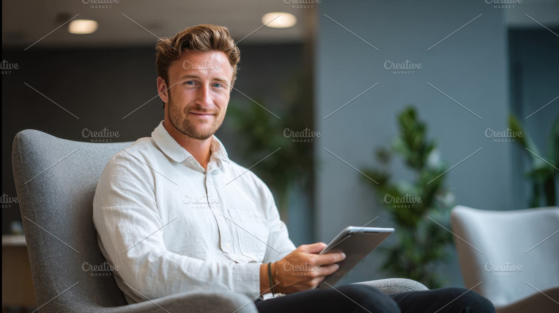 Man sitting in chair using tablet, a Photo by Beautiful things