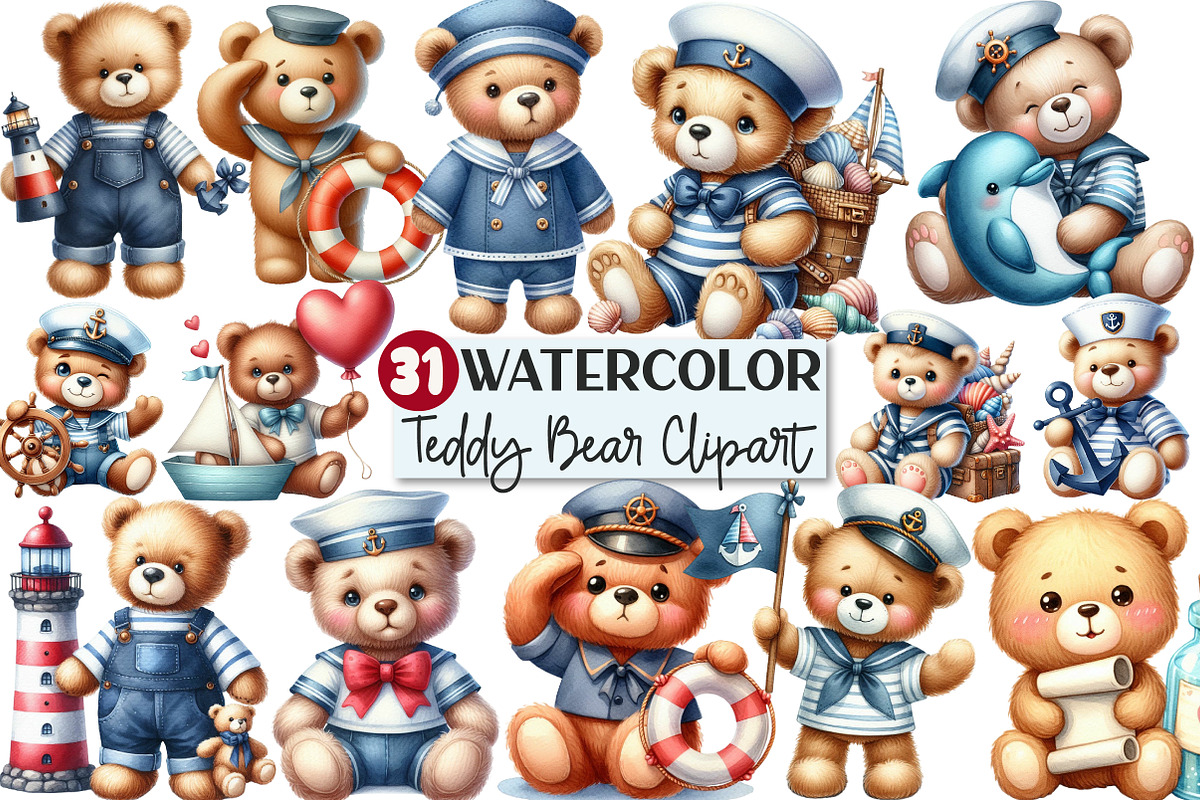 Cute Sailor Teddy Bear Clipart, an Illustration by Rose Art (Photo 1 of 7)