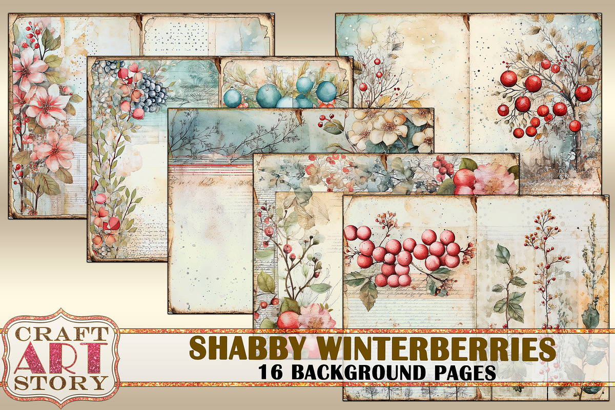 Shabby Winterberries Blank Pages, a Seasonal Illustration by CraftArtStory (Photo 4 of 4)
