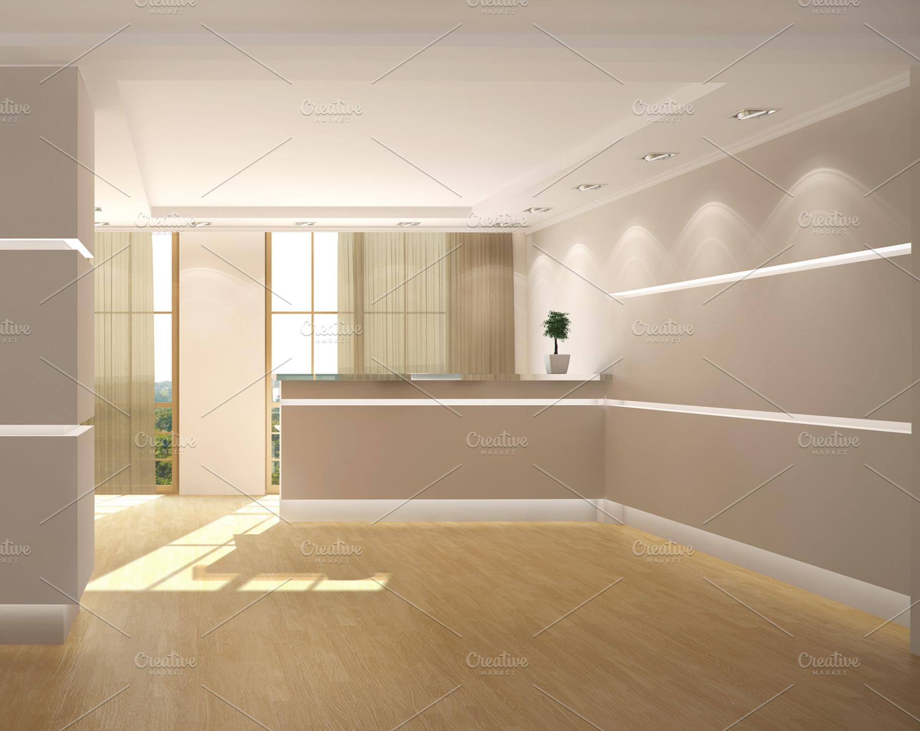 3ds max render of  office lobby containing interior, reception, and office, an Architecture Photo by sweet spot