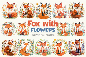 Fox with flowers. TShirt Sticker., an Animal Illustration by KENO Mascots