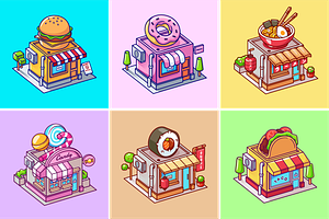 6 Food Shop Building Isometric, a Food Illustration by Catalyst Labs