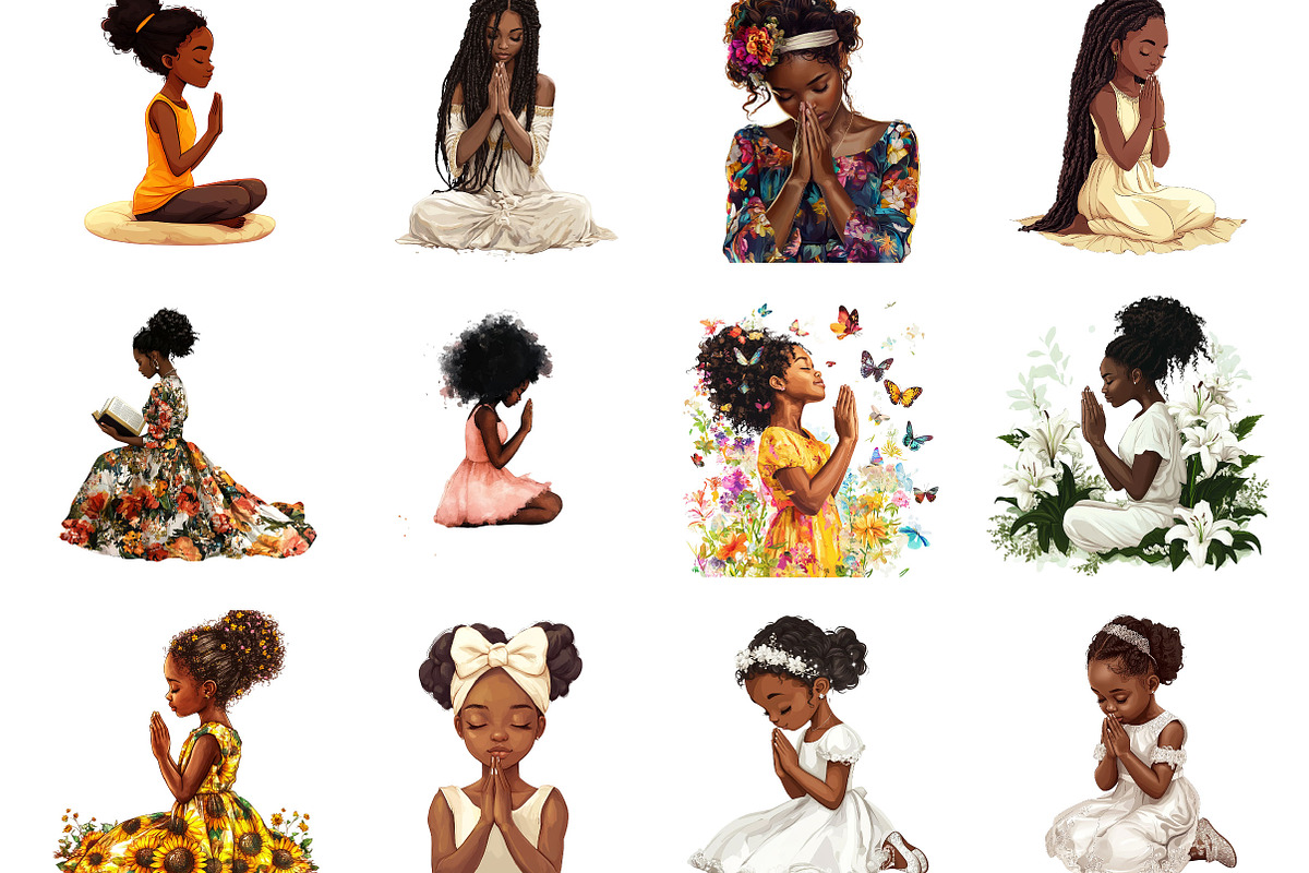 Black Girl Praying Clipart, a Seasonal Illustration by Designking (Photo 2 of 5)