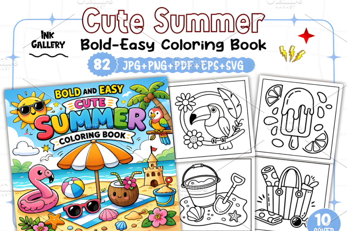 Cute Summer Coloring Book, a Seasonal Illustration by Ink Gallery (Photo 1 of 4)