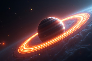 Saturn planet with glowing rings spa, an Abstract Photo by Artonix