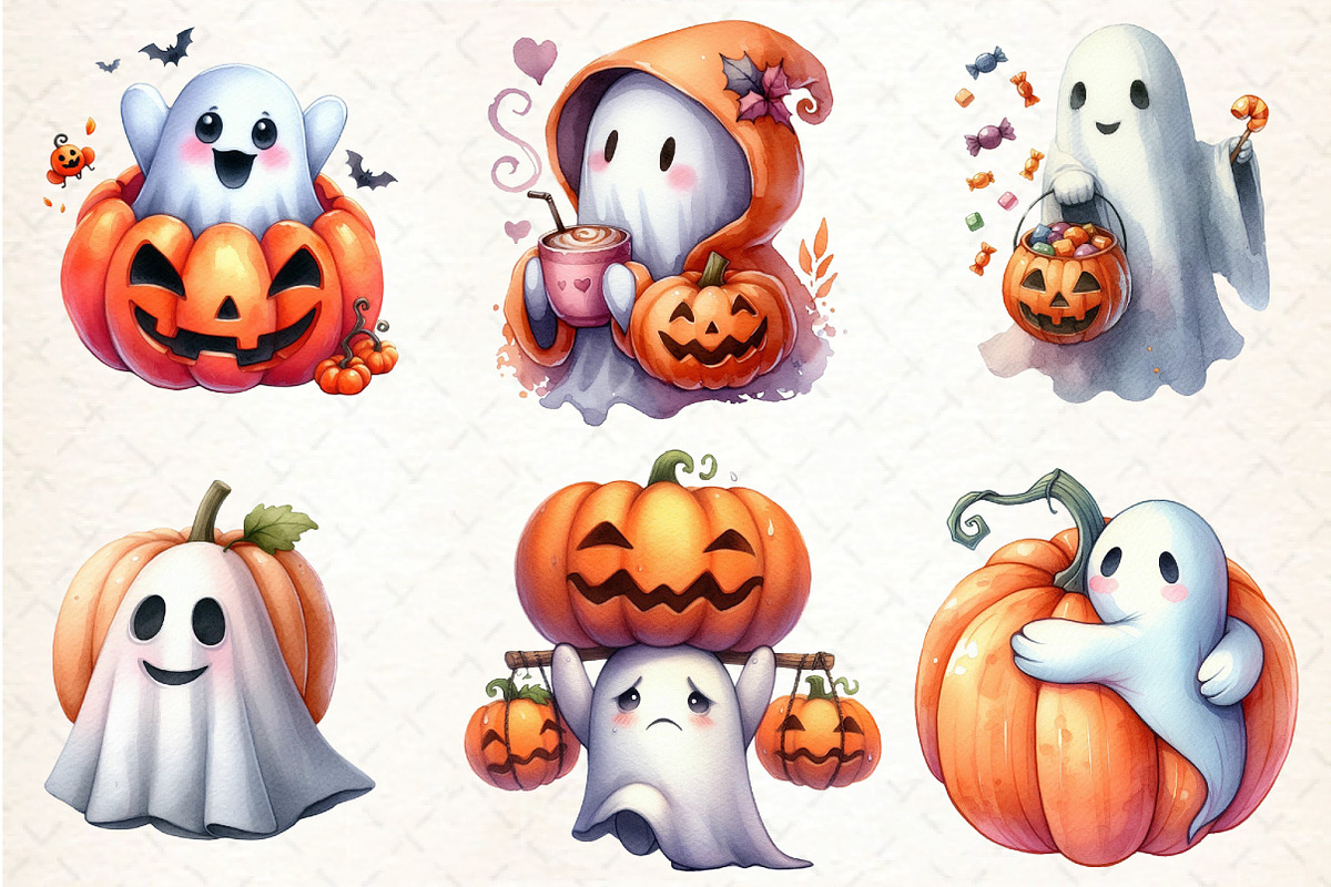 Cute Funny Ghost Pumpkin Halloween, an Illustration by DreamCafeArt (Photo 3 of 5)