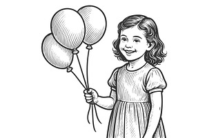 Smiling Girl Holding Balloons, a Person Illustration by AlexArt