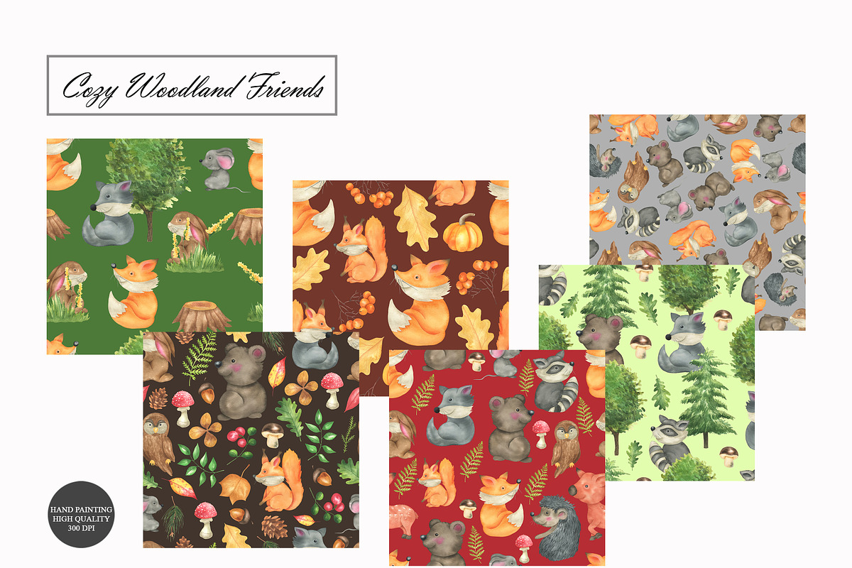 Woodland Animal Seamless Patterns, an Animal Illustration by OlDm_Shop (Photo 2 of 9)