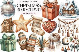 Boho Christmas Clipart Bundle, an Illustration by Daily.Designs