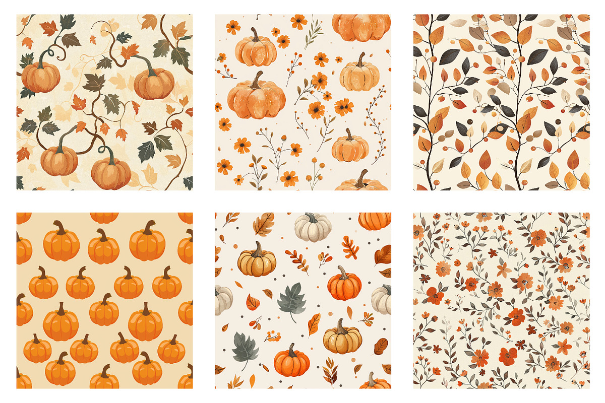 Pumpkin Floral Thanksgiving Patterns, a Texture Illustration by Dream Creation (Photo 4 of 5)
