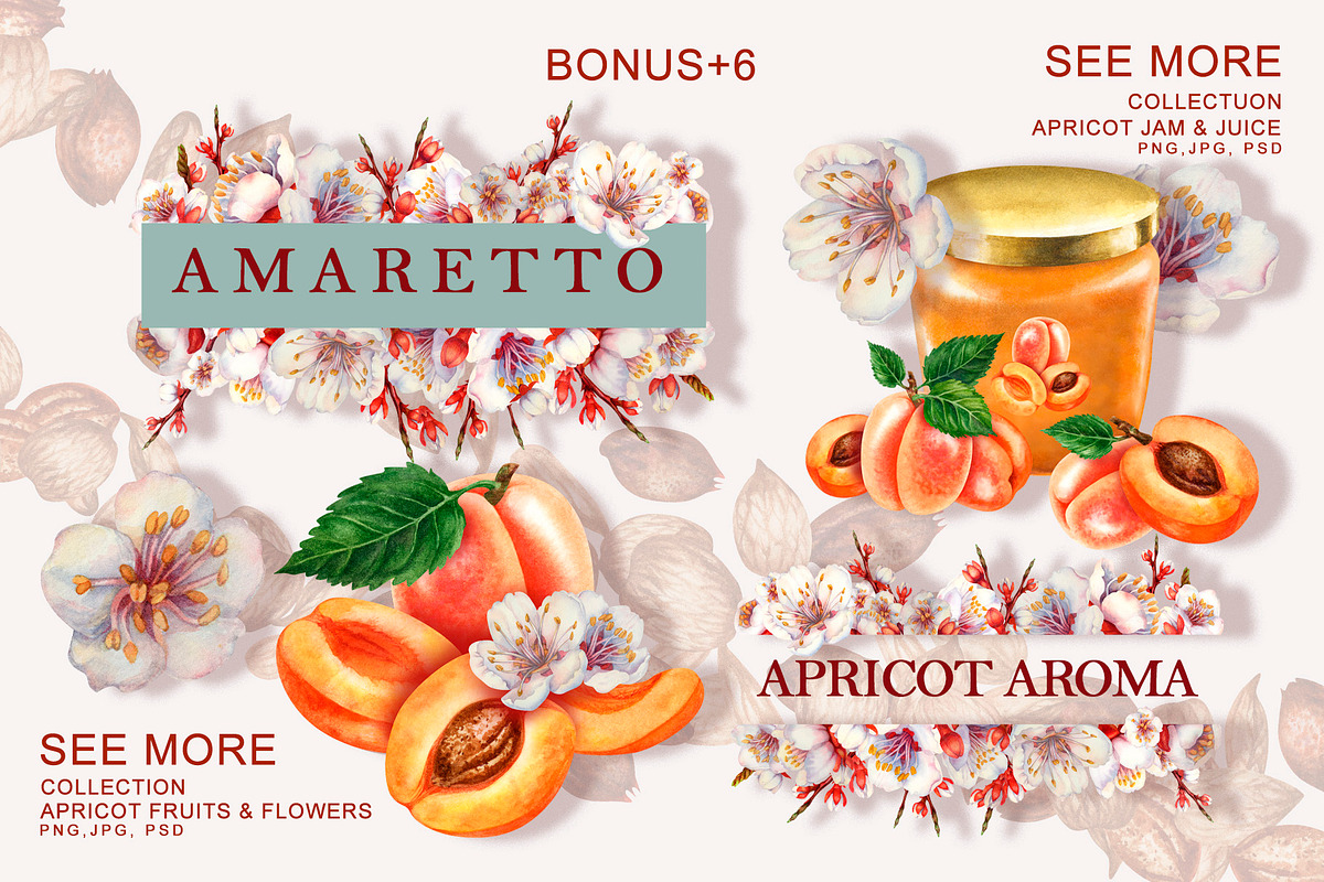 Apricot Aroma & Amaretto Watercolor, a Food Illustration by EL_SUHOVA (Photo 13 of 14)