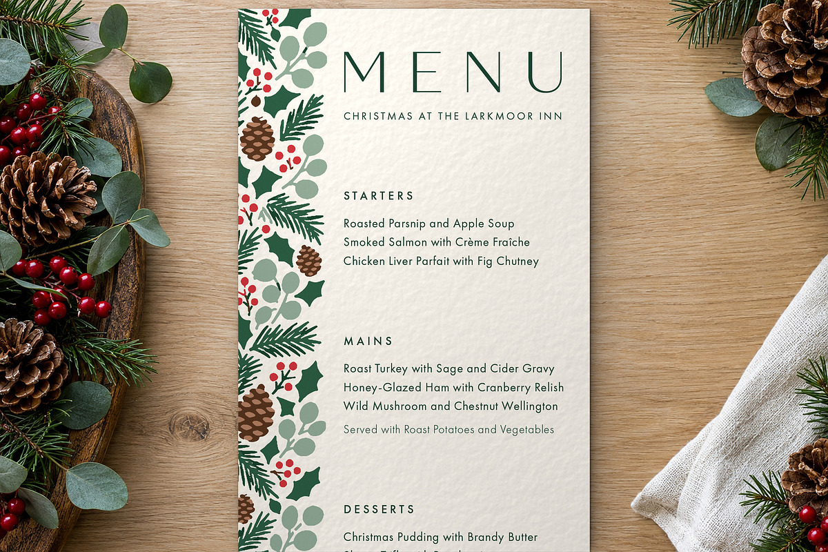 Evergreen Christmas Menu Template, a Flyer Template by BrandPacks (Photo 4 of 6)