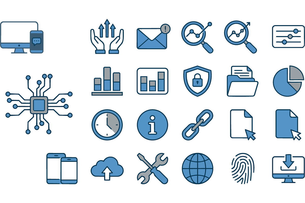 Blue Tech Icon Set, an Illustration by designvectx (Photo 2 of 3)