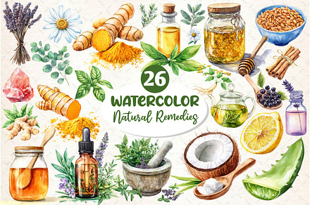 Watercolor Natural Remedies Clipart, an Illustration by Dream Creation