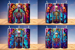 Stained Glass Halloween Skeleton Tum