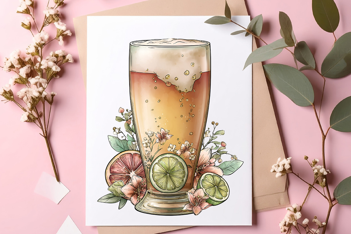 Watercolor Summer Beer Clipart, an Illustration by SinaCreation (Photo 6 of 9)