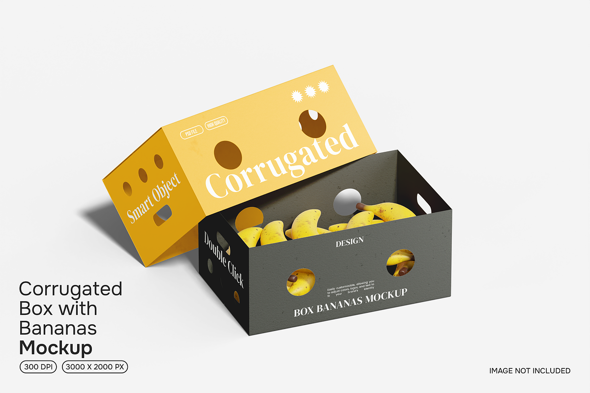 Corrugated Box with Bananas Mockup, a Packaging Mockup by Permadi Creative