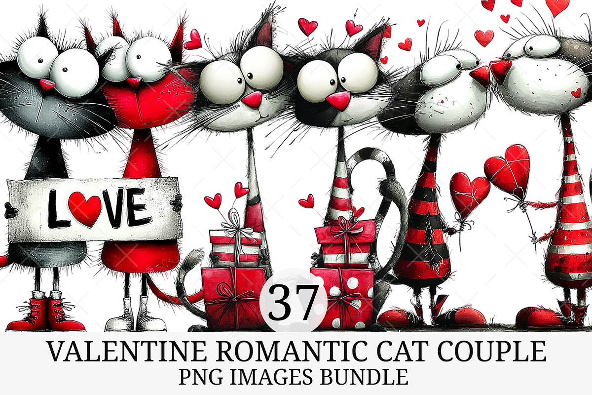 Valentine Romantic Cat Couple, an Illustration by Craft Nest (Photo 1 of 9)