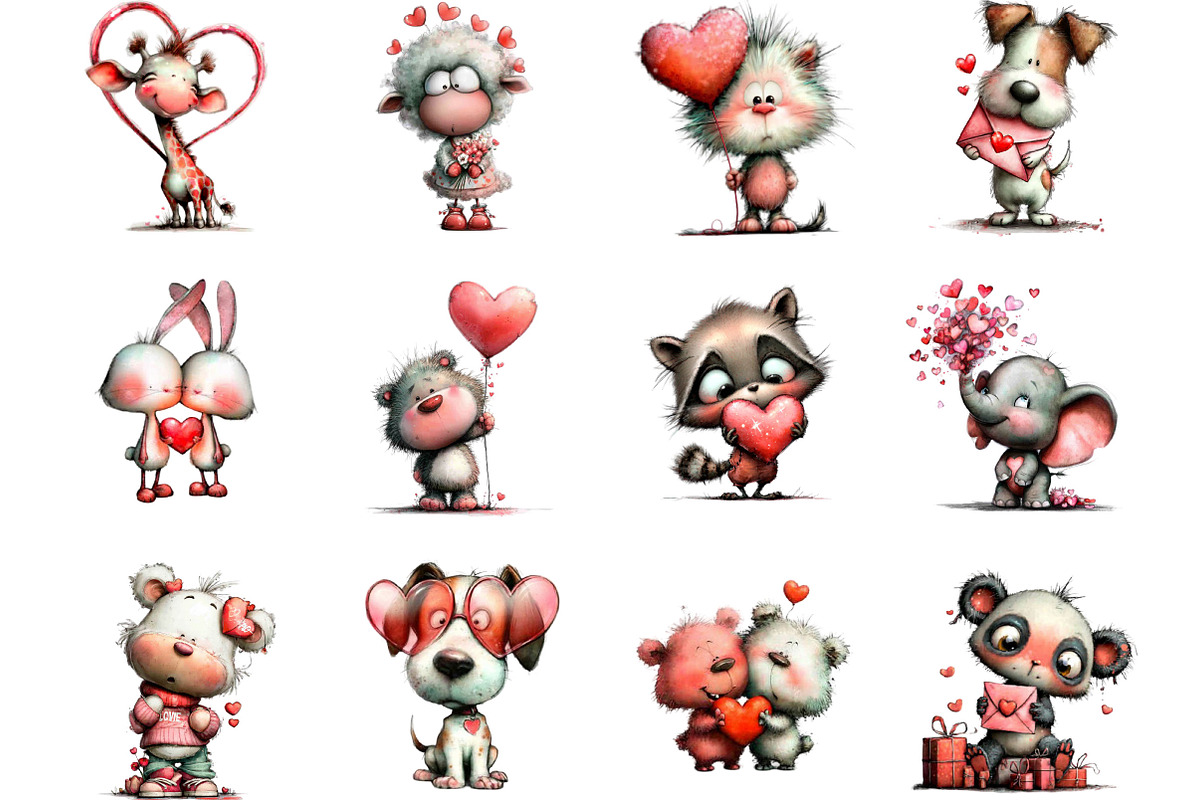Valentine Animal Clipart Bundle, an Illustration by Designking (Photo 2 of 5)