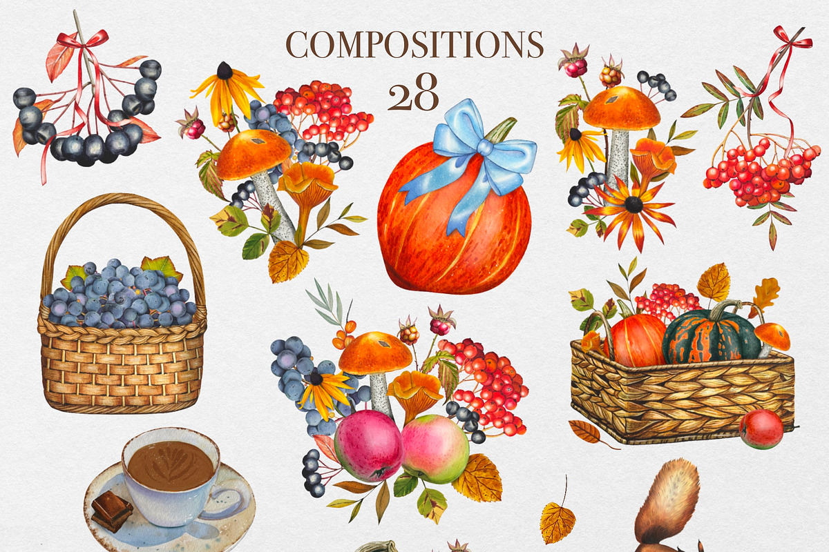 Watercolor Autumn Harvest Clipart, a Seasonal Illustration by DiashaArt (Photo 3 of 17)