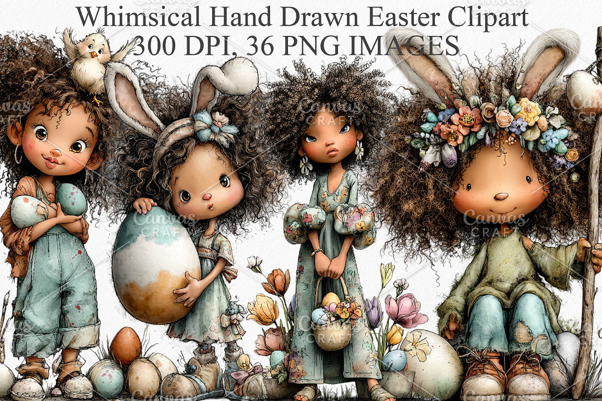 Whimsical Easter Girls Clipart PNG, an Illustration by Canvas Craft (Photo 1 of 7)