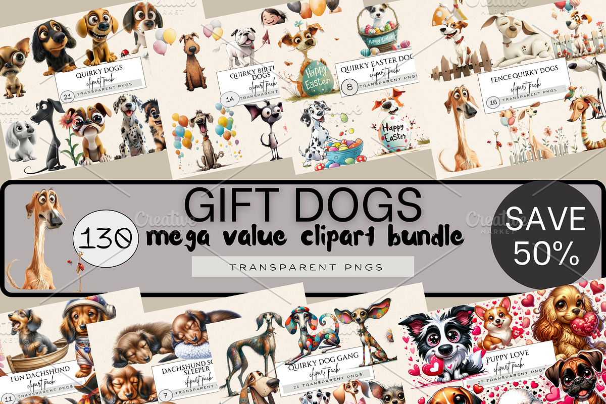 QUIRKY AND WHIMSICAL DOGS CLIPART, an Animal Illustration by Daring Digies (Photo 1 of 8)