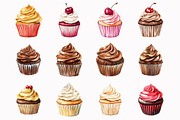 Watercolor Cupcakes Clipart, an Illustration by Design Market (Thumbnail 5 of 5)