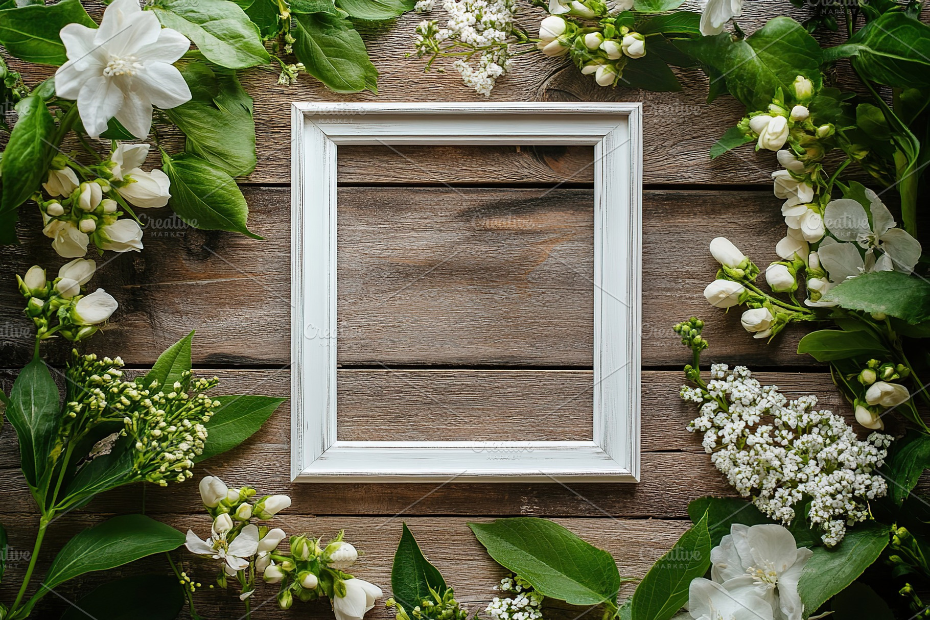 Different spring flowers with blank photo frame with space for text, a Background Photo by AlyaAnd