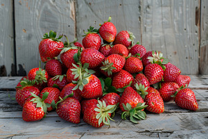 Red strawberries on wooden table, a Food & Drink Photo by AlyaAnd