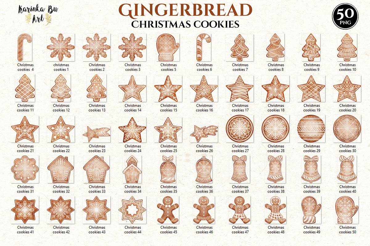 50 Watercolor Christmas Gingerbread, a Decorative Illustration by KarinkaBU (Photo 3 of 8)