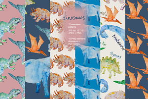 Dinosaurs seamless + clipart set, a Pattern Graphic by PatternsBlooming