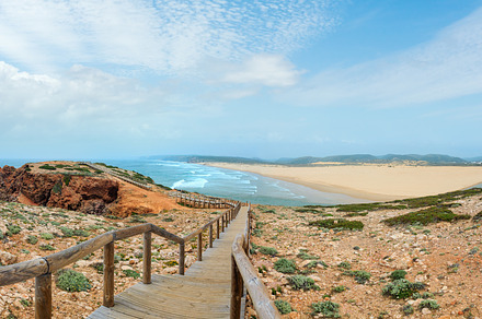 Summer Atlantic coast and lookout point at sandy beach Praia da, a Nature Photo by YuriyB