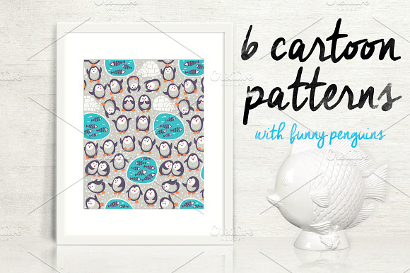 Cartoon patterns with funny penguins preview 6