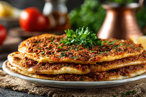 Delicious Turkish pide topped with s, a Photo by Pixeness Studio