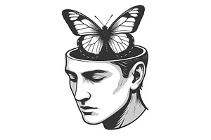 Open Mind Butterfly Symbolizing, a Person Illustration by AlexArt