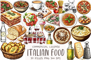 Hand Drawn Italian Food Clipart, an Illustration by OK Design