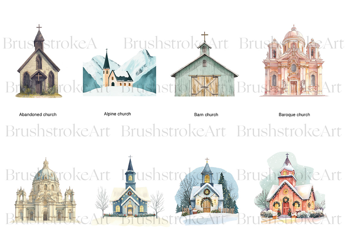 Church Clipart, Christmas Church PNG, a Decorative Illustration by BrushstrokeArtGB (Photo 2 of 9)