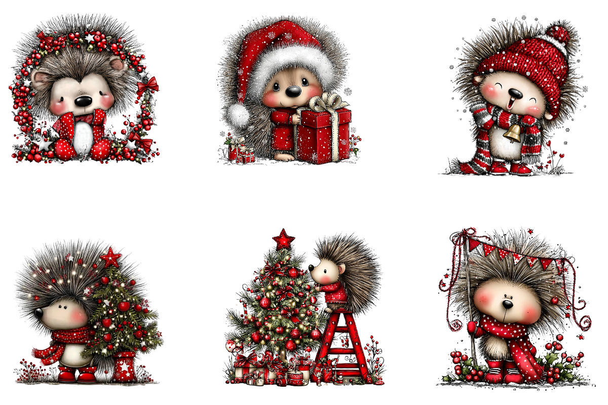 Cute Christmas Hedgehog PNG, a Seasonal Illustration by CreationArt (Photo 2 of 5)