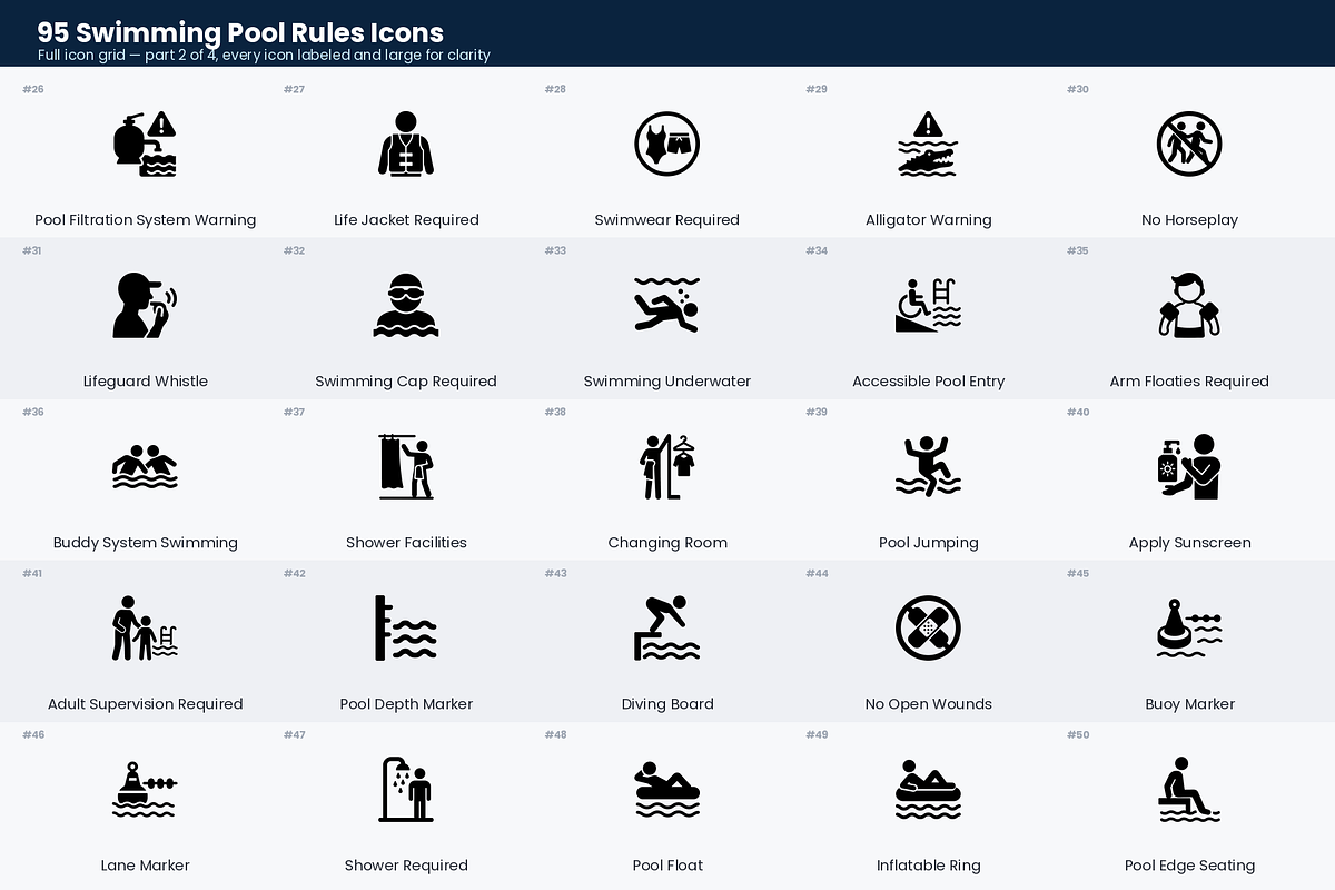 95 Swimming Pool Rules Icons, a Solid Icon by Symbolic Language (Photo 3 of 6)