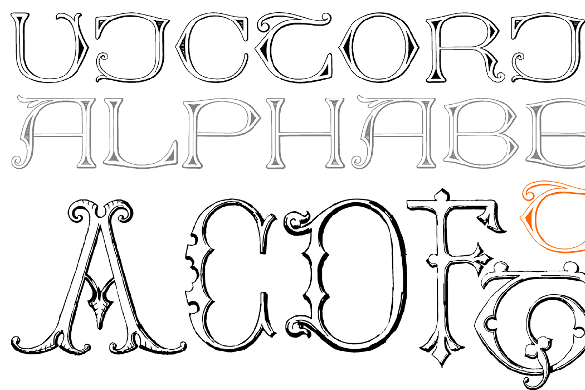 Victorian Alphabets PACK 19 FONTS !!, a Blackletter Font by Intellecta Design (Photo 12 of 48)