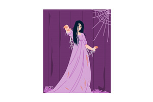 Scary ghost woman reaching out in, an Illustration by pikepicture