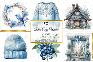 Blue Cozy Winter Clipart & Backdrop