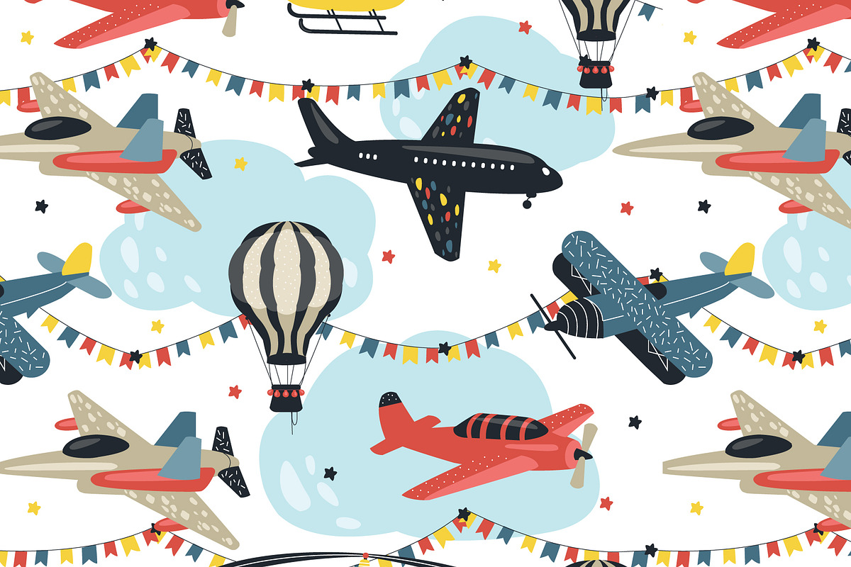Seamless patterns with air transport, an Object Illustration by narinadraban (Photo 5 of 6)